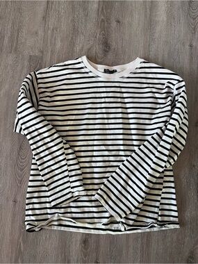 Zara White Top with Black Horizontal Stripes